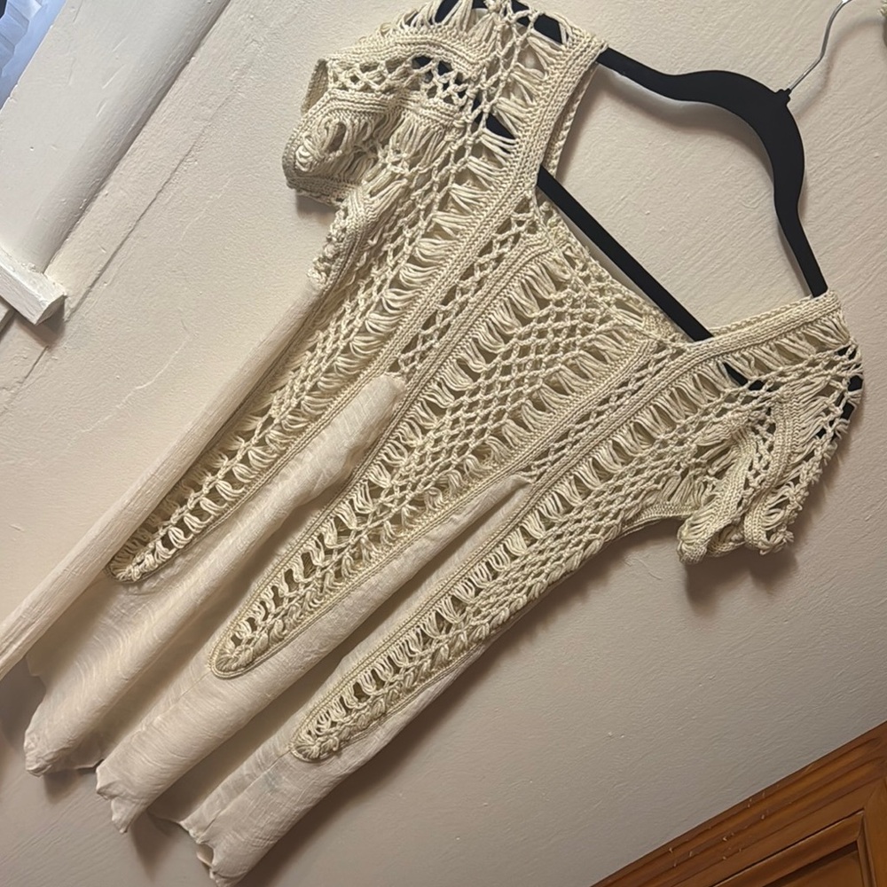 Never Worn. Cream Crochet Knit Coverup